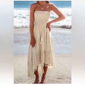 NWT Cupshe Smocked Medium Crochet Tube Midi Strapless Dress